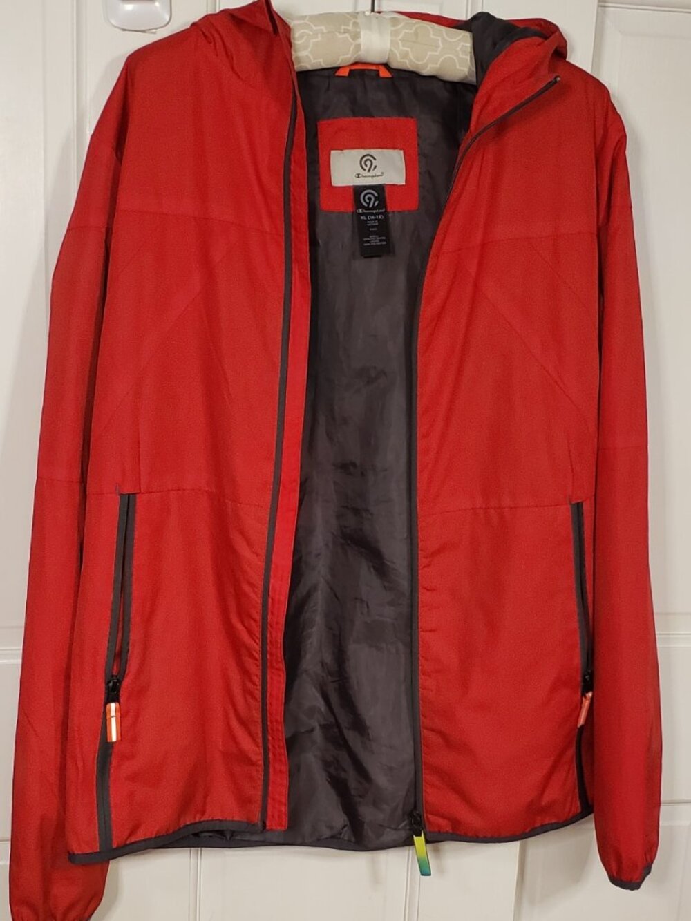 C9 by Champion Youth XL 16-18 Red Black Hooded Windbreaker Jacket